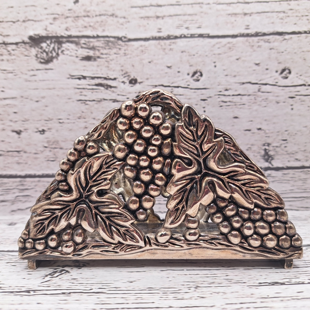 Silver Plated Zinc Napkin/Letter Holder - Grape Pattern by Elegance